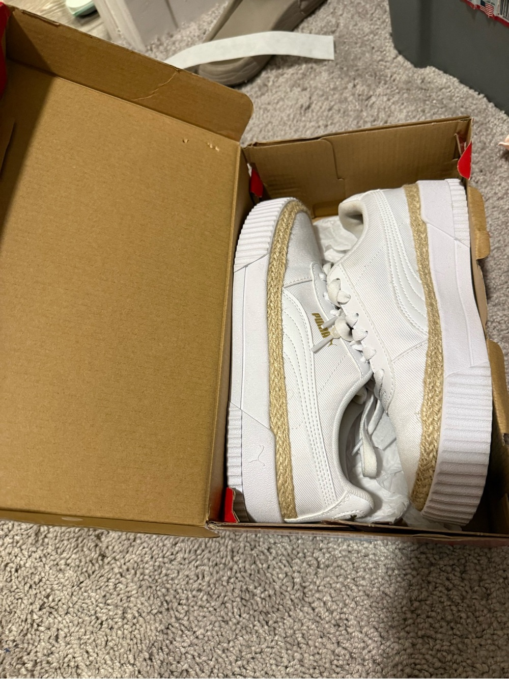 Puma White womens Sneakers with Rope Trim